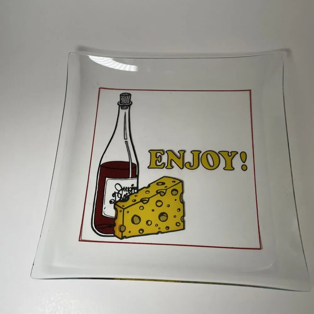 Vintage Glass Wine Cheese Cracker Serving Plate Platter Dish Serving Tray